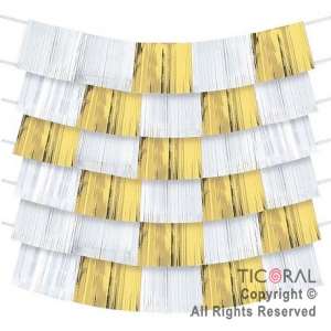 CORTINA FLECOS 3 CAPAS DE 1.52 X 24.8 CM BLANCA Y ORO